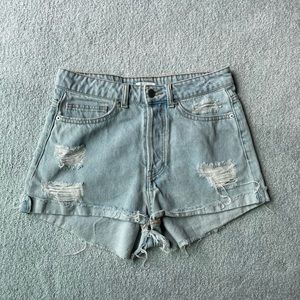 H&M light wash high waisted distressed jean shorts